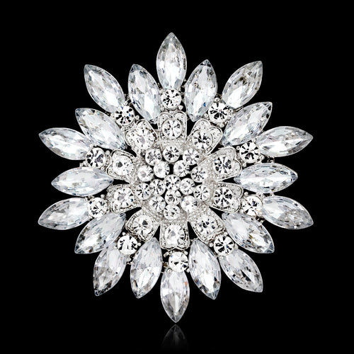 Diamante brooch with marquise-shaped stones on a black background