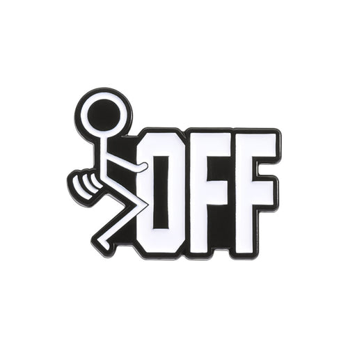 Logo with a stylized figure and 'OFF' text on a white background F*CK OFF  lapel pin 