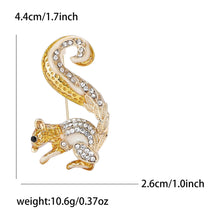 Load image into Gallery viewer, Gold and white squirrel-shaped brooch with measurements and weight displayed.