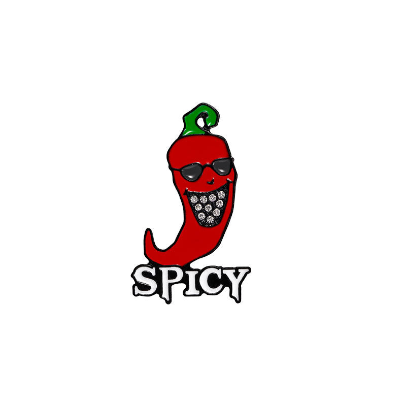 Red pepper with sunglasses and the word 'SPICY' on a white background