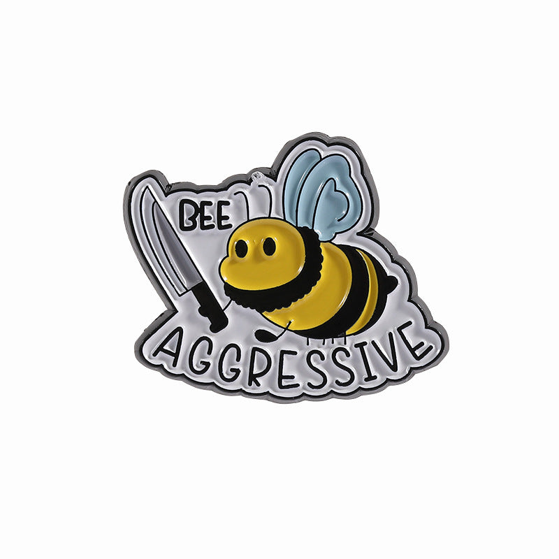 Sticker with a bee holding a knife and text 'BEE AGGRESSIVE' on a white background