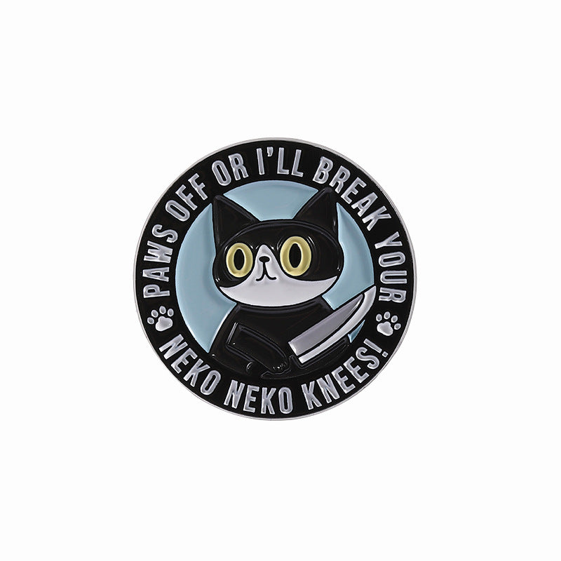 Circular badge with a cat illustration and text on a white background