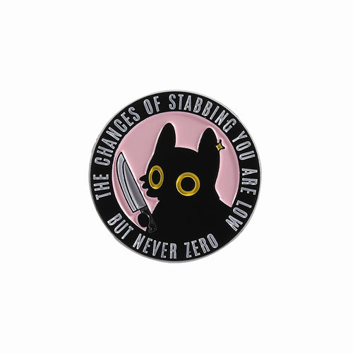 Circular badge with a black cat illustration and text on a white background