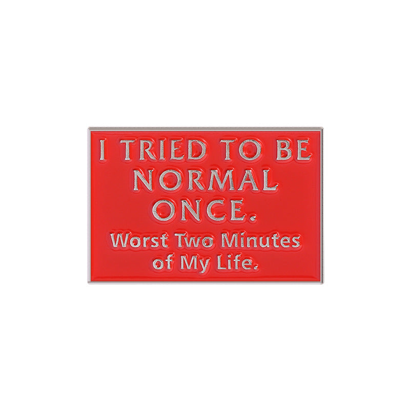 Red rectangular sign with white text on a white background