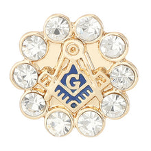 Load image into Gallery viewer, Decorative MASONIC MASON brooch with crystals and &#39;G&#39; logo on a white background