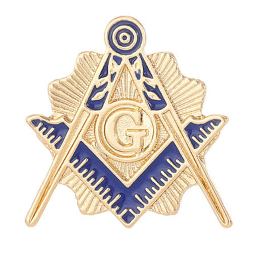 Masonic symbol with blue and gold colors on a white background