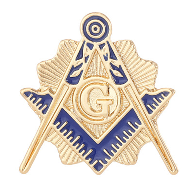 Masonic symbol with blue and gold colors on a white background