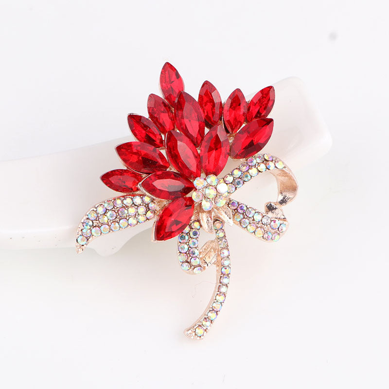 RED Flower Brooch GOLD BODY