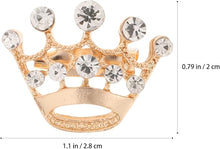 Load image into Gallery viewer, Gold crown-shaped ring with crystals and measurements on a white background