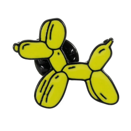 Yellow balloon dog-shaped pin on a white background