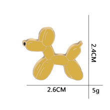 Load image into Gallery viewer, Yellow balloon dog pin with dimensions and weight on a white background
