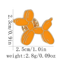 Load image into Gallery viewer, Orange balloon animal-shaped pin with measurements and weight on a white background