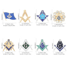 Load image into Gallery viewer, Set of Masonic-themed pins with measurements and weights on a white background