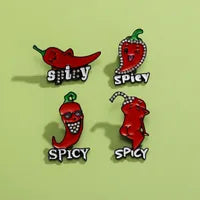 Load image into Gallery viewer, Set of four spicy-themed pins with red chili peppers on a light green background