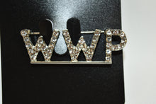 Load image into Gallery viewer, Brooch with 'WWP' letters on a black card