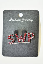 Load image into Gallery viewer, Jewelry card with a red and silver brooch on a gray background