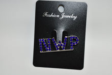 Load image into Gallery viewer, Jewelry card with 'NWP' letter brooch on a plain background