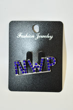 Load image into Gallery viewer, Jewelry card with 'NWP' letter brooch on a plain background