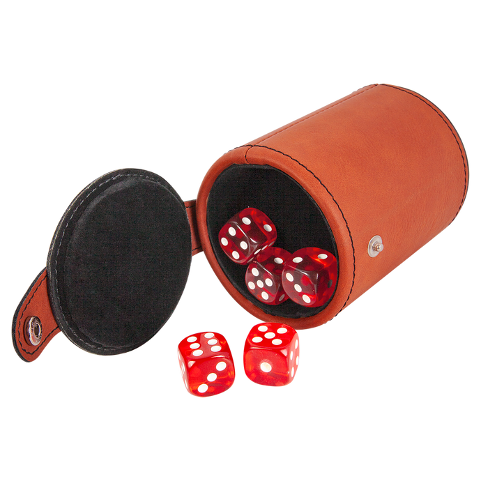 Engraved Leatherette Dice Cup with 5 Dice