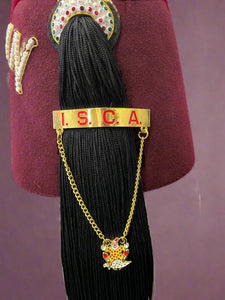 Black tassel with 'I.S.C.A.' on a maroon background