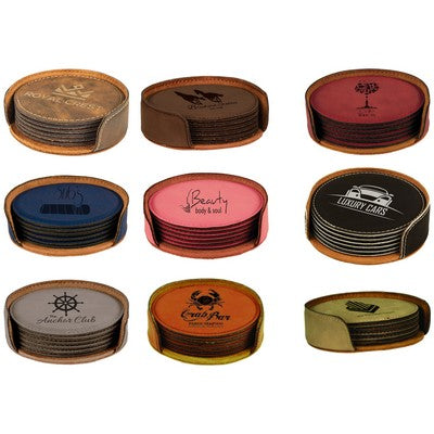 Engraved 4″ Round Leatherette or Cork Coaster Sets