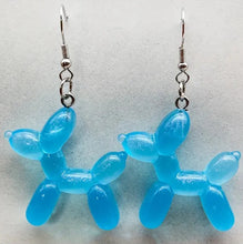 Load image into Gallery viewer, Blue balloon dog-shaped earrings on a light gray background