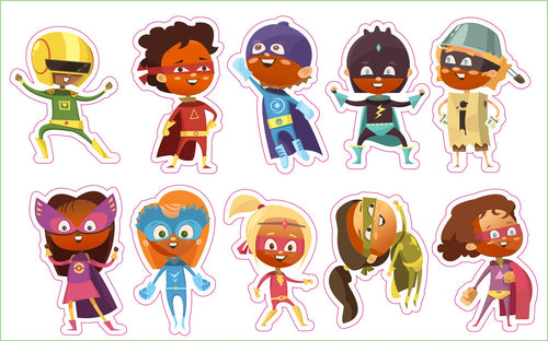 10 KID SUPER HERO STICKERS