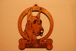 GREAT DANE 2 LASER CUT Dog Ornament