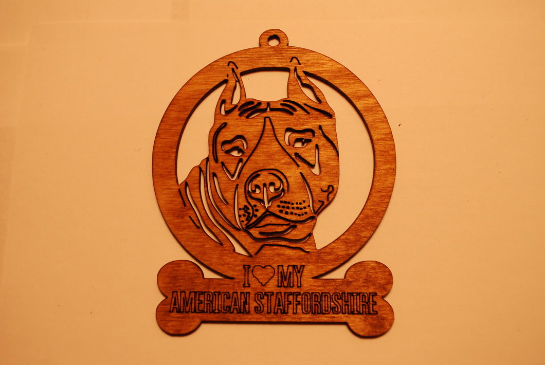 AMERICAN STAFFORDSHIRE LASER CUT Dog Ornament