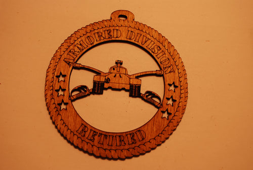  U.S. ARMORED DIVISION RETIRED LASER CUT ORNAMENT