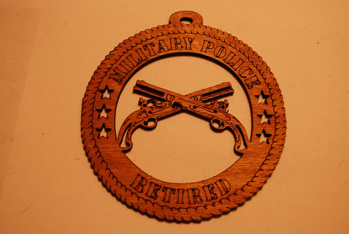 MILITARY POLICE RETIRED  LASER CUT ORNAMENT