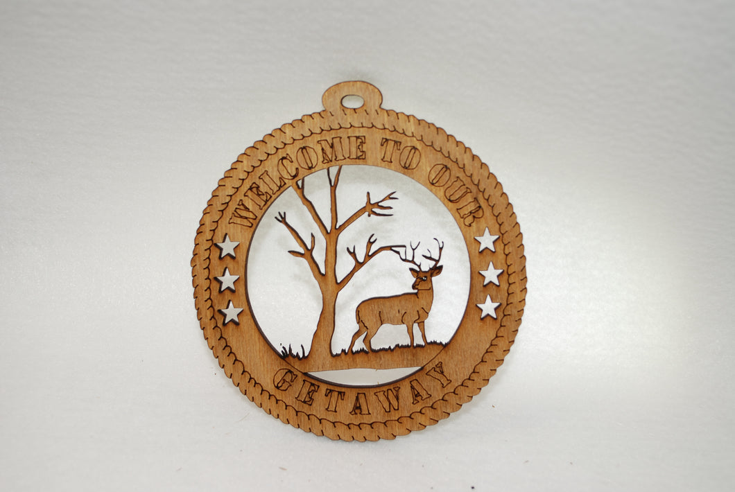 WELCOME TO OUR GETAWAY  DEER LASER CUT ORNAMENT