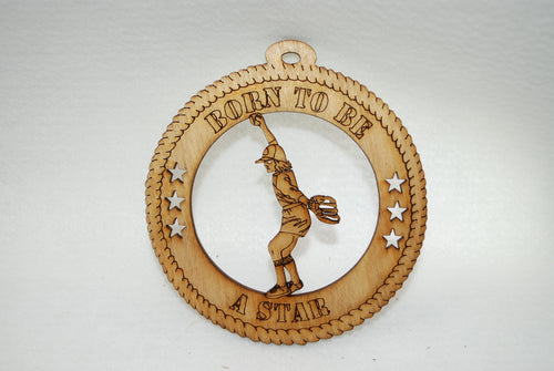 FEMALE BORN TO BE A STAR BASEBALL LASER CUT ORNAMENT