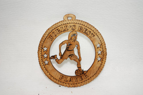 FEMALE WORLD'S BEST PLAYER SOCCER LASER CUT ORNAMENT