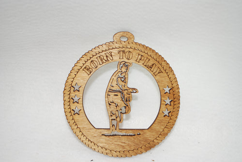BORN TO PLAY PITCHER    LASER CUT ORNAMENT