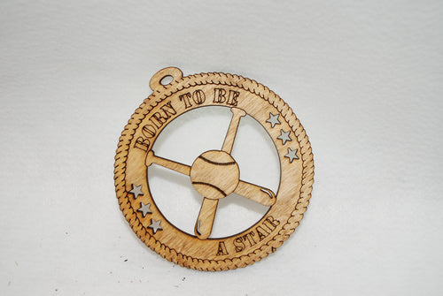 BORN TO BE A STAR BASEBALL AND BATS  LASER CUT ORNAMENT