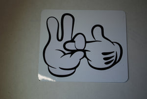 High quality indoor/outdoor vinyl printed stickers.  Cartoon Hands Making Sex Gesture  3.5"x4" 
