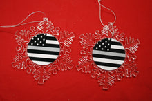 Load image into Gallery viewer, Thin Silver Line Clear Plastic Large or small  Snowflake Shaped Ornament