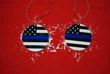 Load image into Gallery viewer, Thin Blue Line Clear Plastic Large or small  Snowflake Shaped Ornament