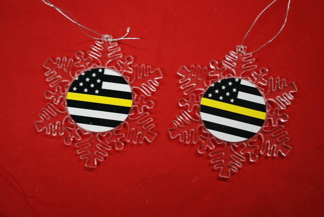  Thin Yellow/Gold Line Clear Plastic Large or small  Snowflake Shaped Ornament
