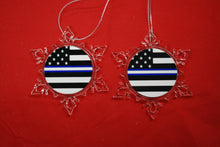 Load image into Gallery viewer, Thin Blue white Line Clear Plastic Large or small  Snowflake Shaped Ornament