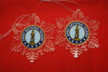 Load image into Gallery viewer, Army National Guard Clear Plastic Large or small  Snowflake Shaped Ornament