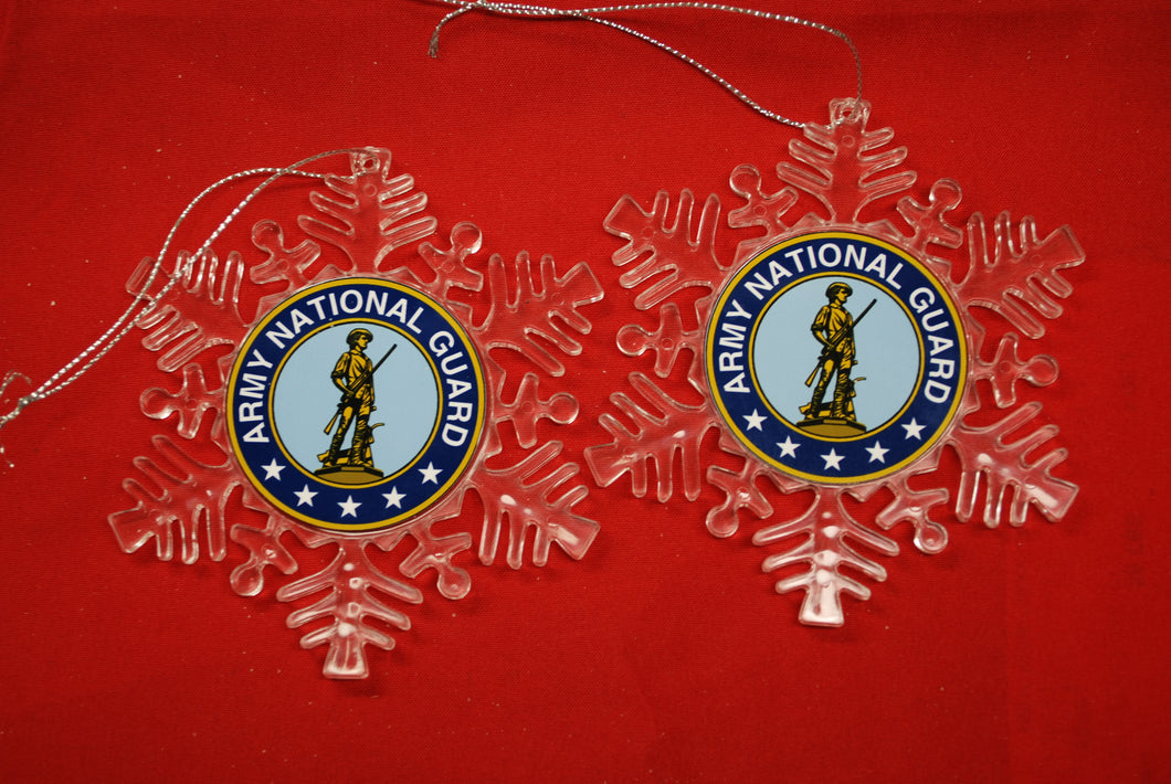 Army National Guard Clear Plastic Large or small  Snowflake Shaped Ornament