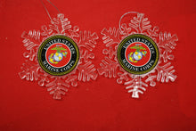Load image into Gallery viewer, USMC Marine Corps Clear Plastic Large or small  Snowflake Shaped Ornament