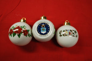 Half Round Ceramic Ornament Noel or Poinsettia ANG, USMC, Navy, Reserve, Minnesota, Air Force, Army Coast Guard