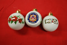 Load image into Gallery viewer, Half Round ceramic ornament you pick Noel or Poinsettia for the back  and one of these great military Branches graphics.    available as singles or by the dozen.  if ordering a dozen let us know how many of each you would like. of each design    Army National Guard, USMC Marine Corps, Navy,  Naval Reserve, Minnesota National Guard, Air Force, Army, Army Reserves,  Coast Guard , Coast Guard Reserves  