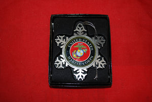 USMC marine Corps Pewter Snow Flake Ornament