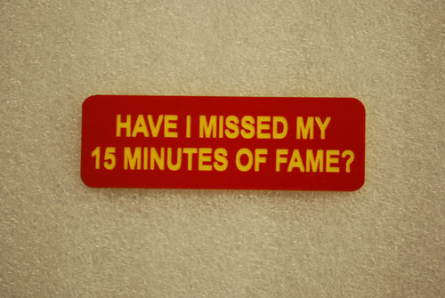 HAVE I MISSED MY 15 MINUTES OF FAME?