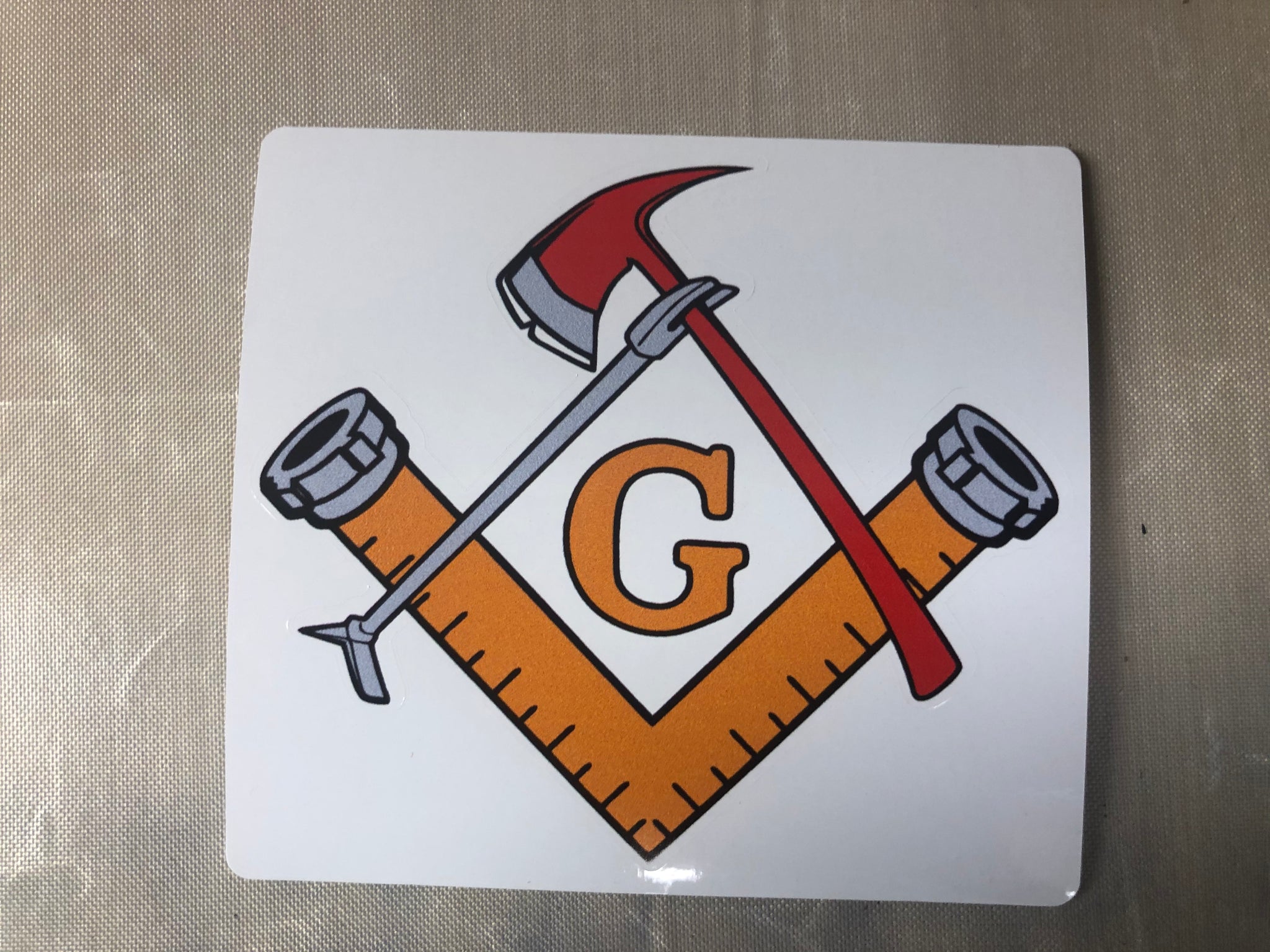 Firefighter Working Tools Square & Compass Masonic Lapel Pin – 3/4 Inch Tall, Red Enamel, Butterfly Clutch Back