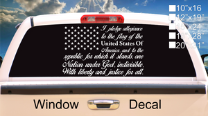 American Flag Pledge of Allegiance Vinyl Truck Window Sticker Decal